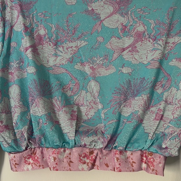 LoveShackFancy x Hurley Under The Sea Cropped Mesh Bomber Jacket Cover Up - Picture 11 of 16